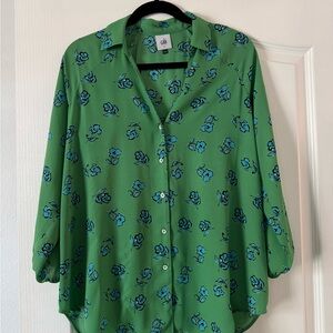 CAbi Green and Blue Floral Top